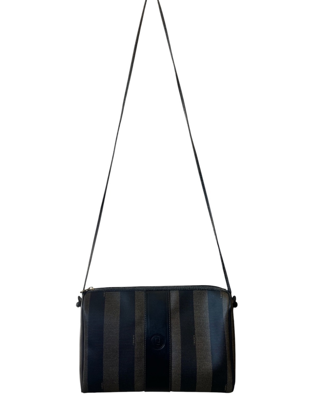 Fendi Vintage Black and Brown StripedCanvas Crossbody